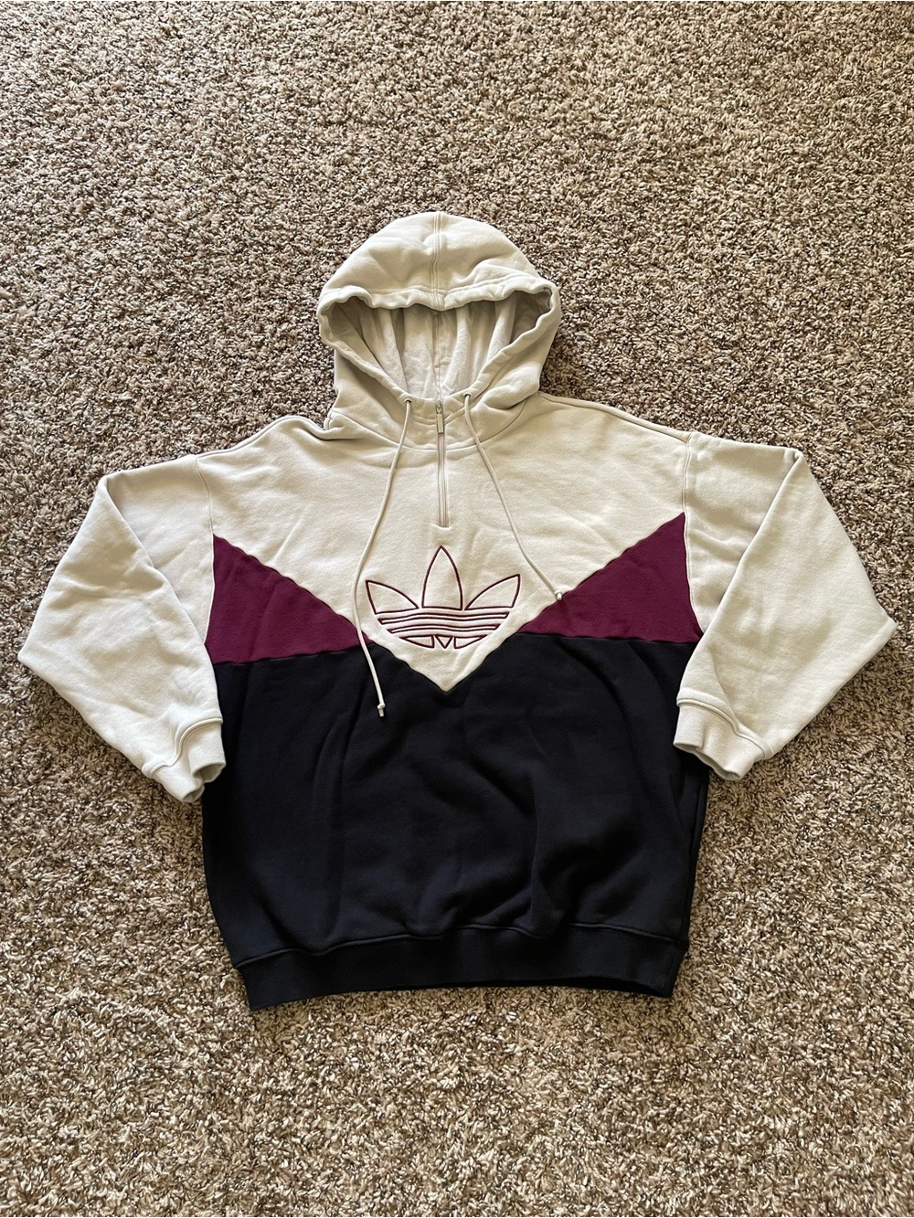Adidas Originals Trefoil Hoodie Men’s‎ Small Cream Black Colorblock Pullover